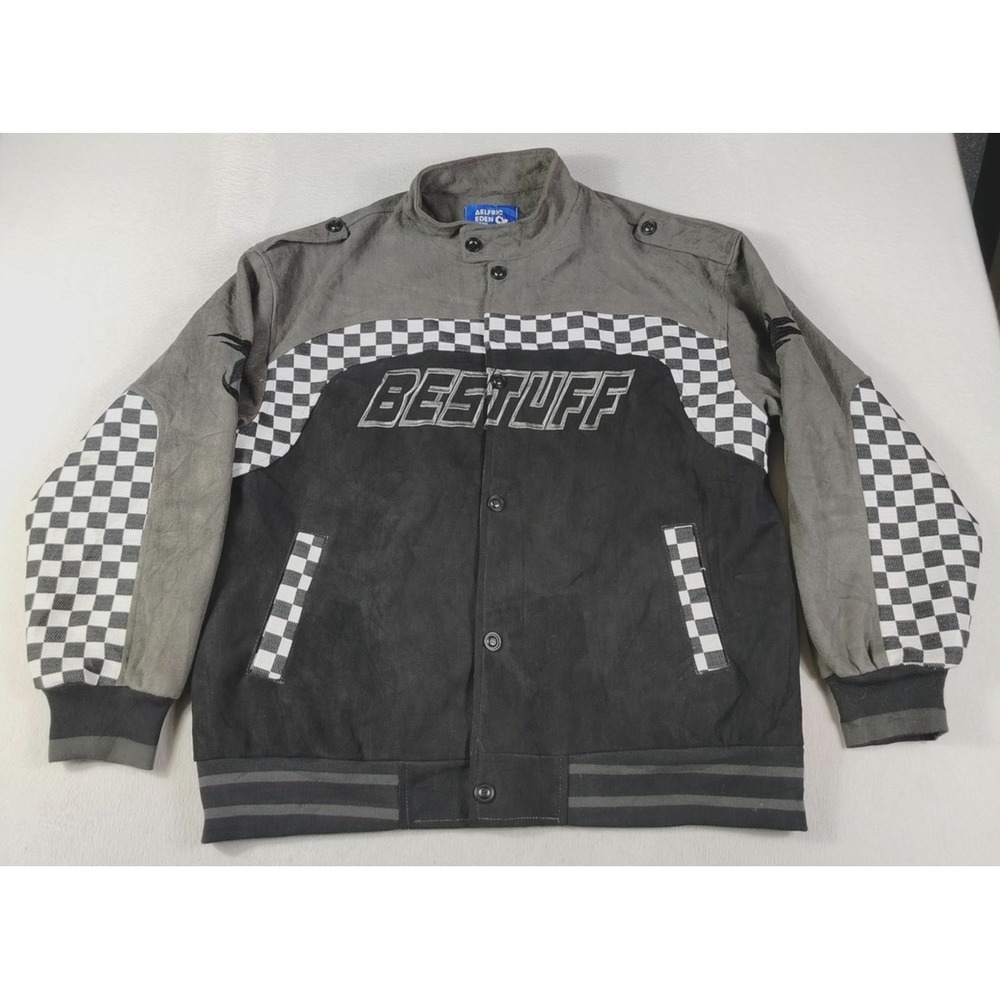 Aelfric Eden Jacket Mens Large Black Checkered Racing Varsity BESTUFF Bomber